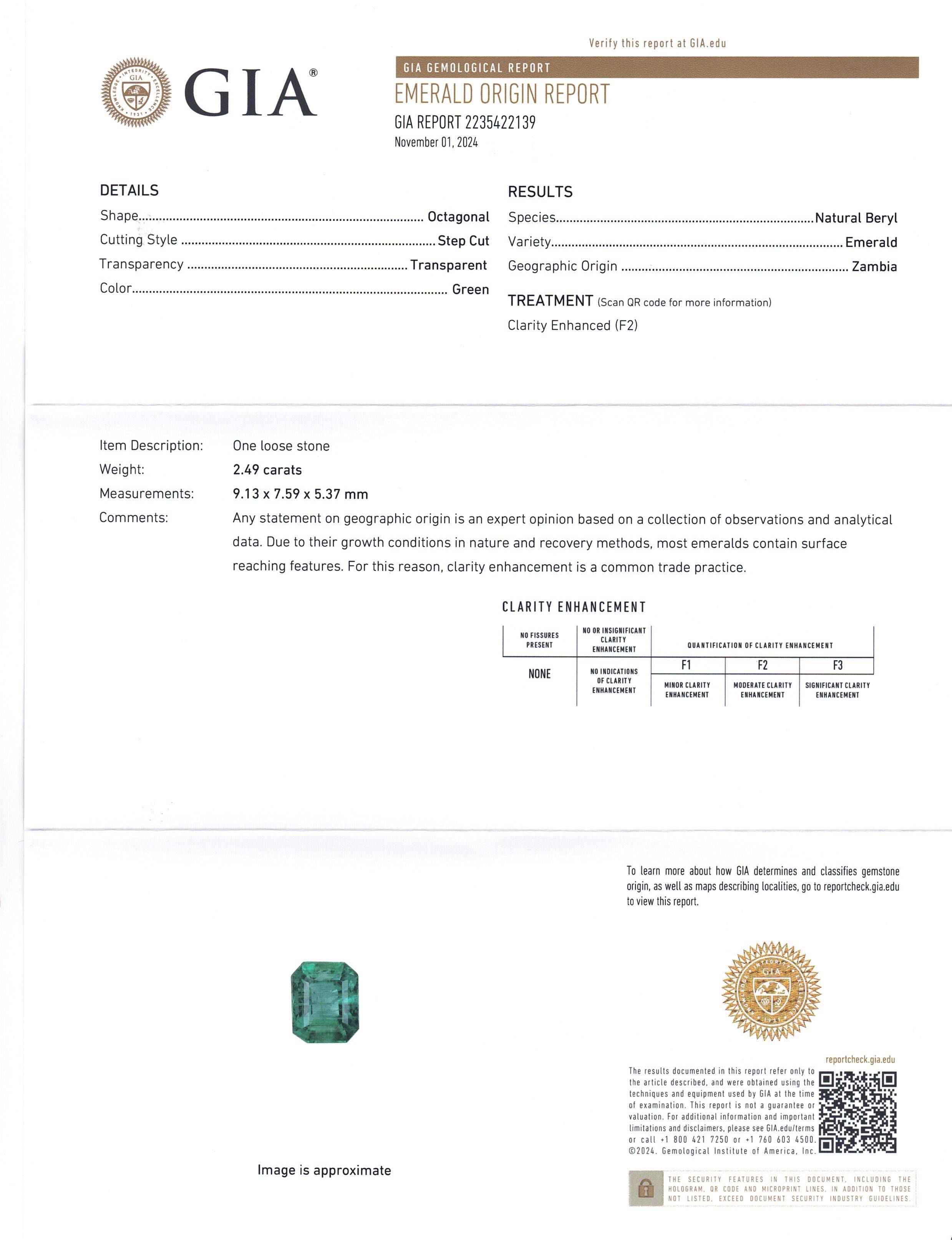 2.49ct Green Emerald, Diamond Ring set in 18k Yellow Gold, GIA Certified Zambian - Skyjems Wholesale Gemstones