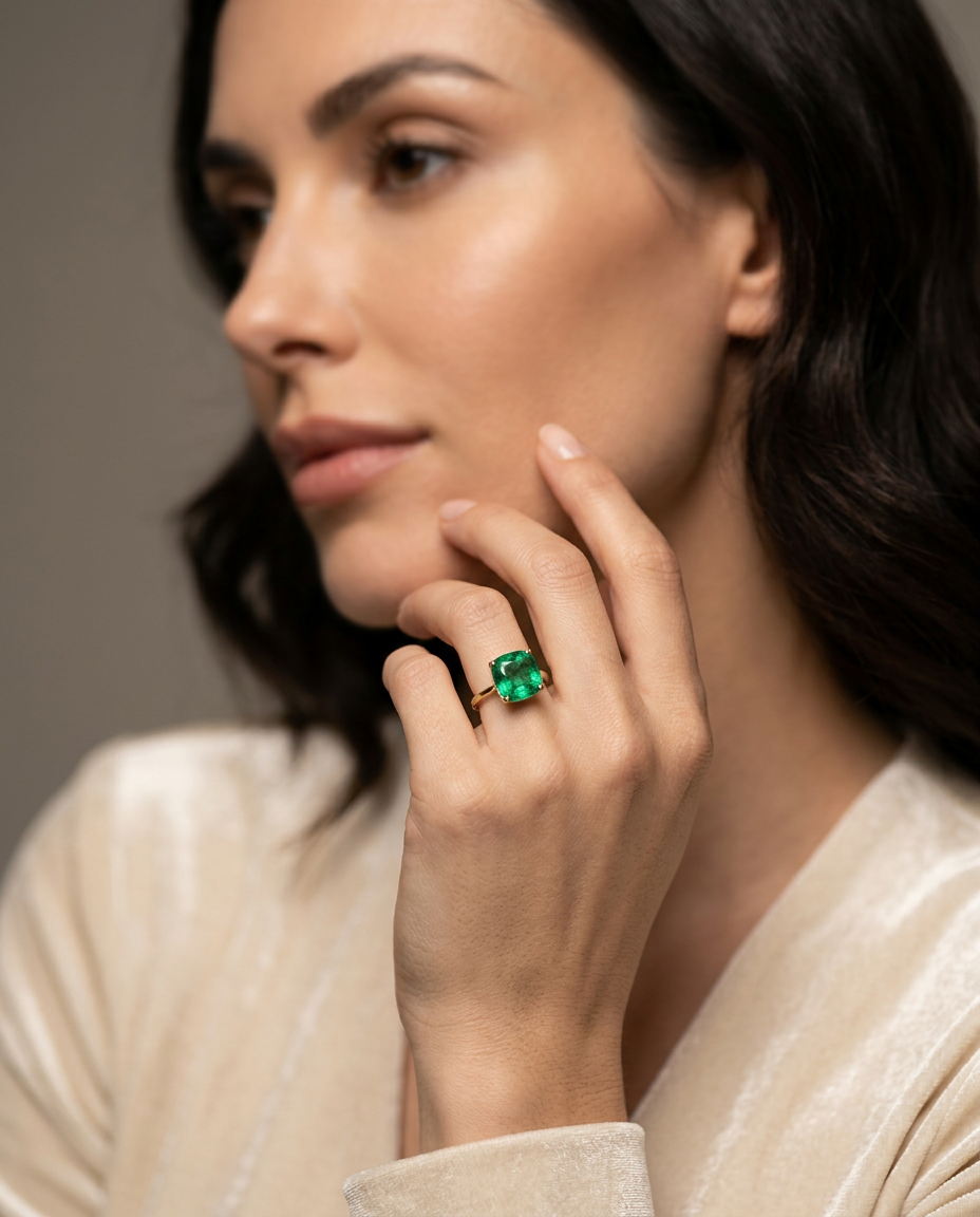 1.31ct cushion green emerald, vivid green, eye clean, GIA certified Zambia — Skyjems