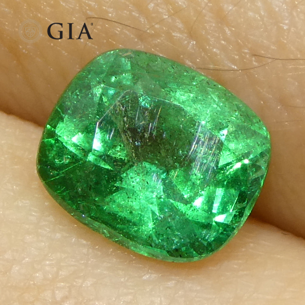 1.31ct Cushion Green Emerald GIA Certified Zambia (F2) - Skyjems Wholesale Gemstones