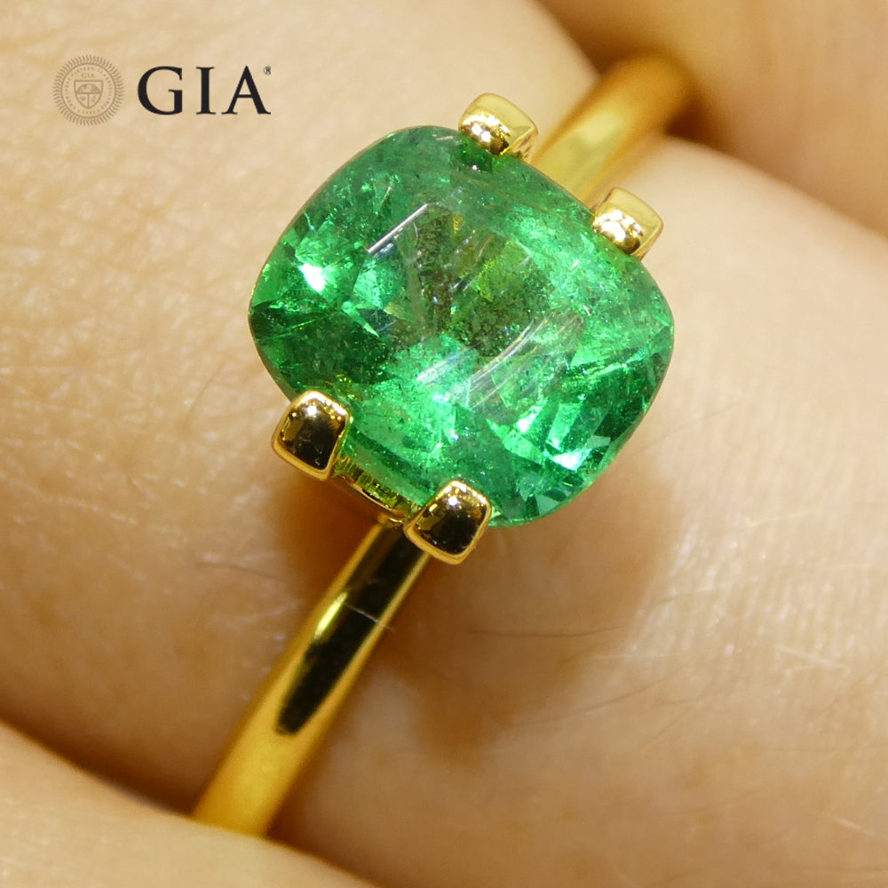 1.31ct Cushion Green Emerald GIA Certified Zambia (F2) - Skyjems Wholesale Gemstones
