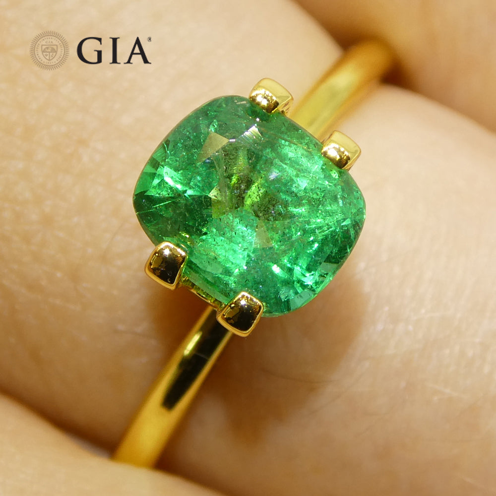 1.31ct Cushion Green Emerald GIA Certified Zambia (F2) - Skyjems Wholesale Gemstones
