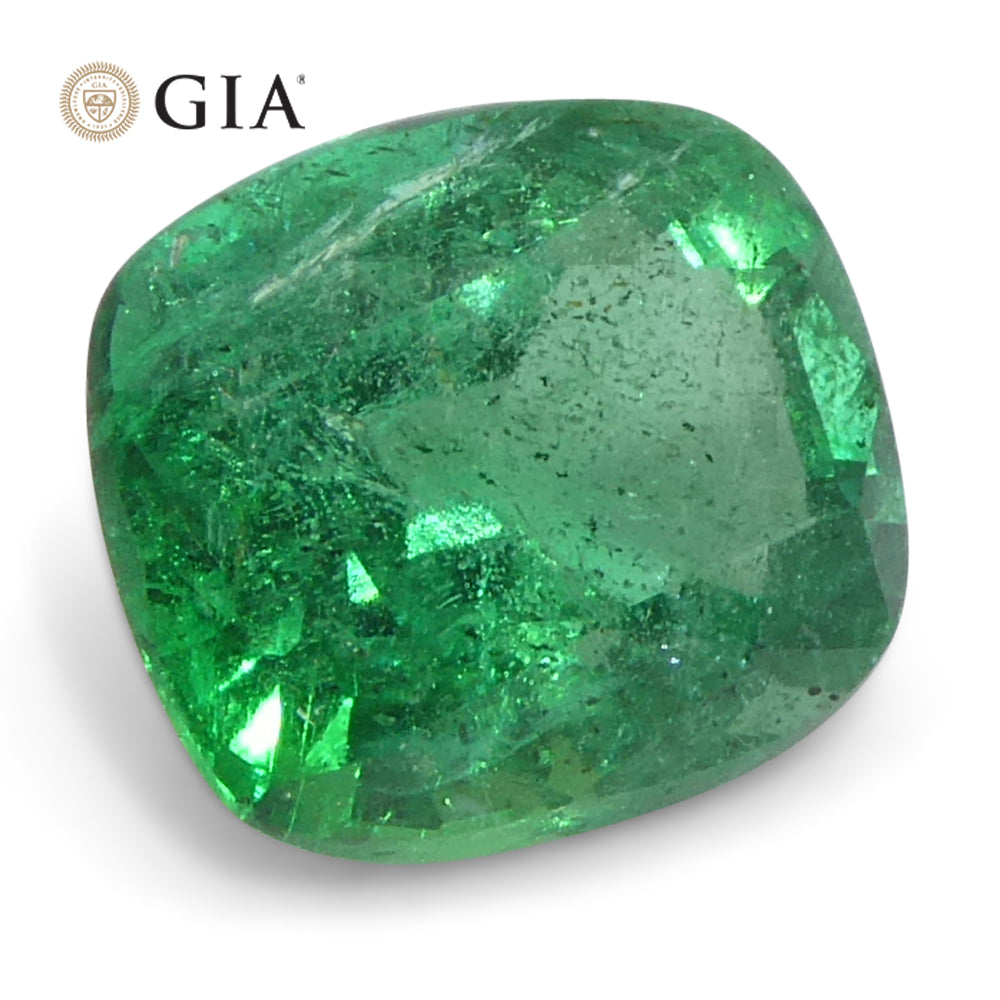 1.31ct Cushion Green Emerald GIA Certified Zambia (F2) - Skyjems Wholesale Gemstones