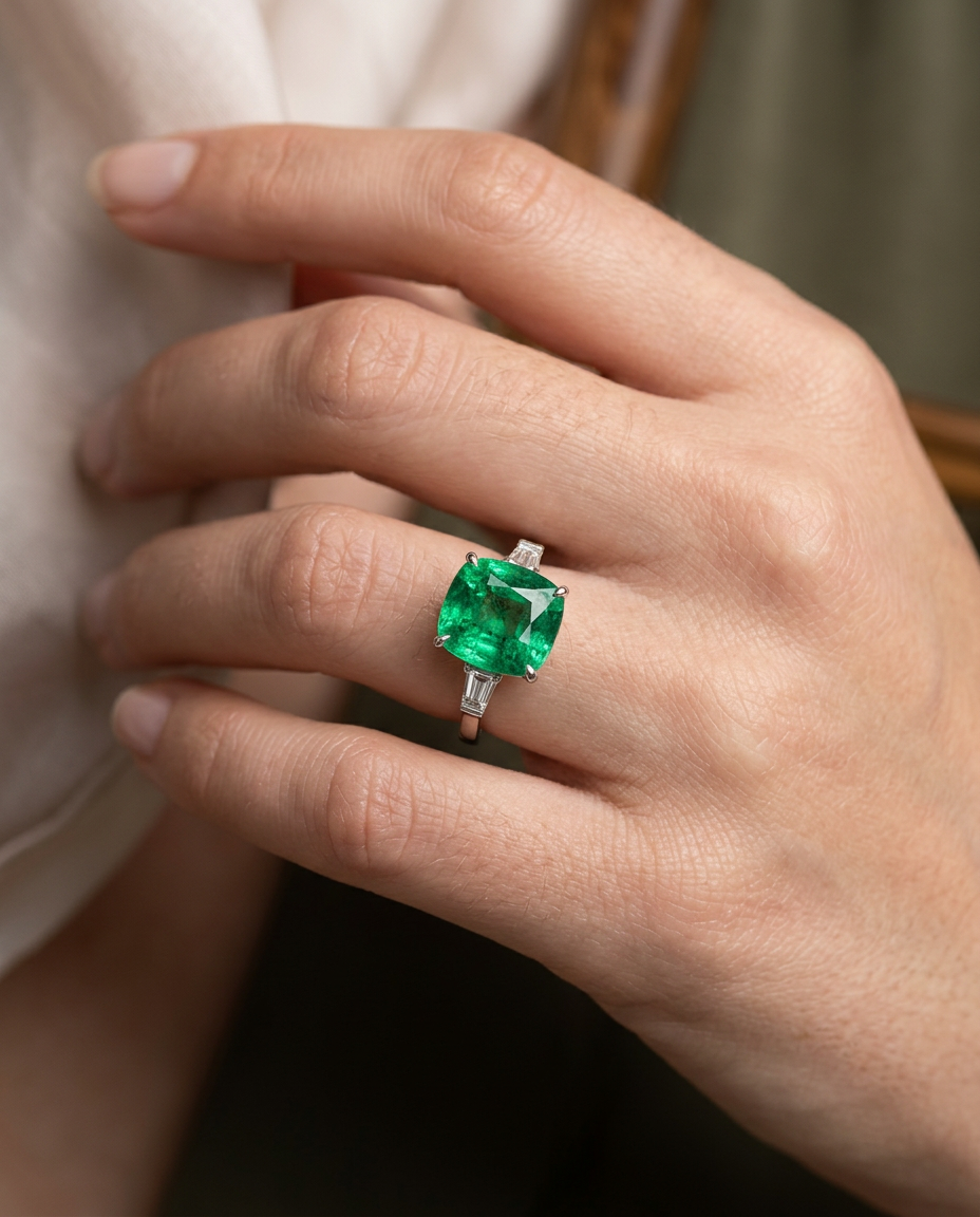 1.31ct cushion green emerald, vivid green, eye clean, GIA certified Zambia — Skyjems