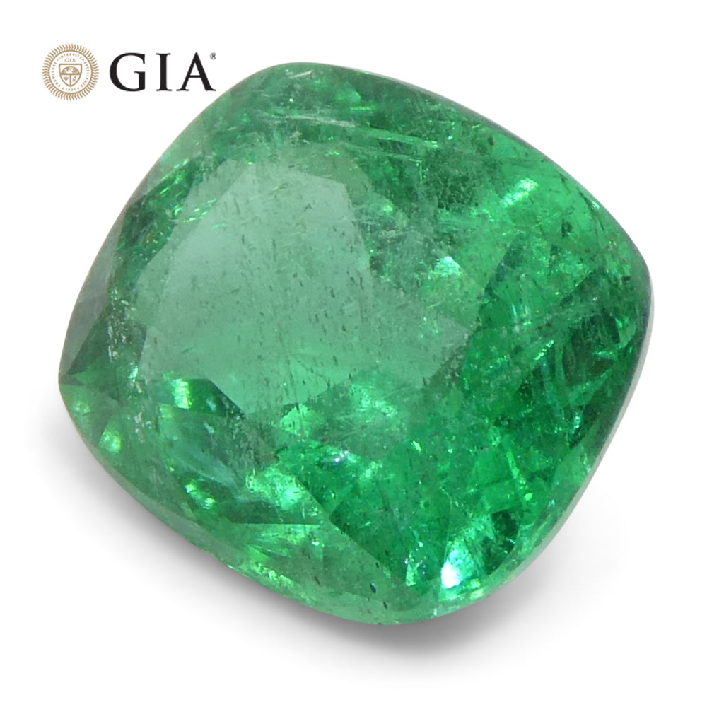 1.31ct Cushion Green Emerald GIA Certified Zambia (F2) - Skyjems Wholesale Gemstones