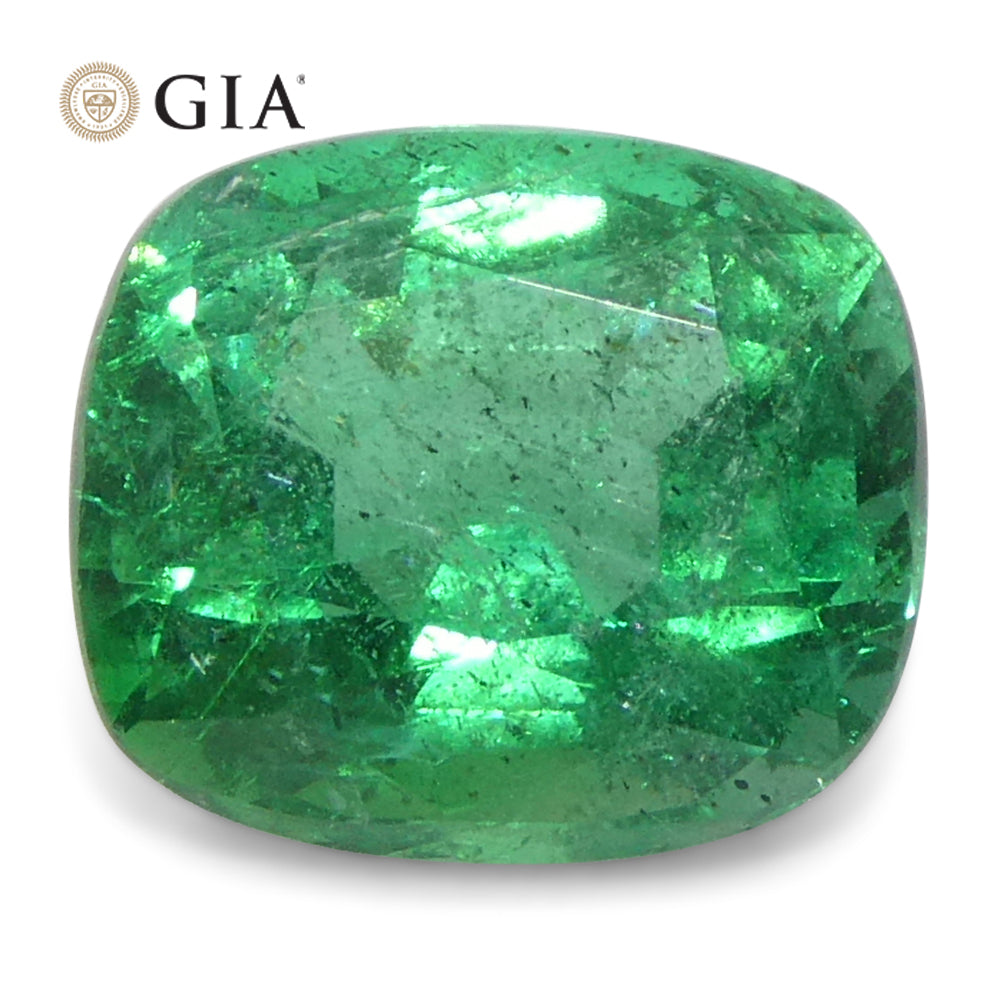1.31ct Cushion Green Emerald GIA Certified Zambia (F2) - Skyjems Wholesale Gemstones