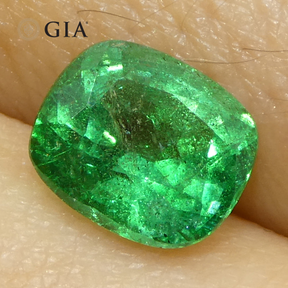1.31ct Cushion Green Emerald GIA Certified Zambia (F2) - Skyjems Wholesale Gemstones