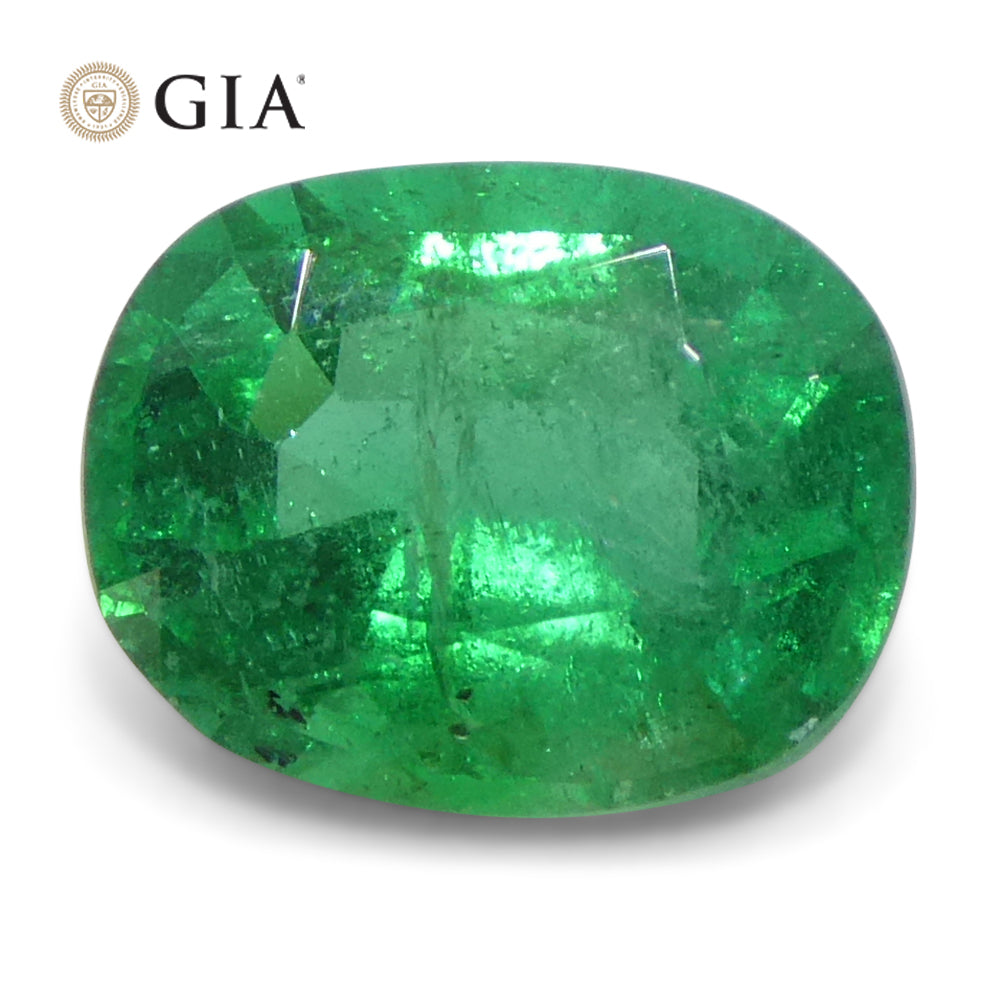 1.57ct Zambian Green Emerald Cushion Cut, GIA Certified Natural Beryl Gemstone by SkyJems Canada