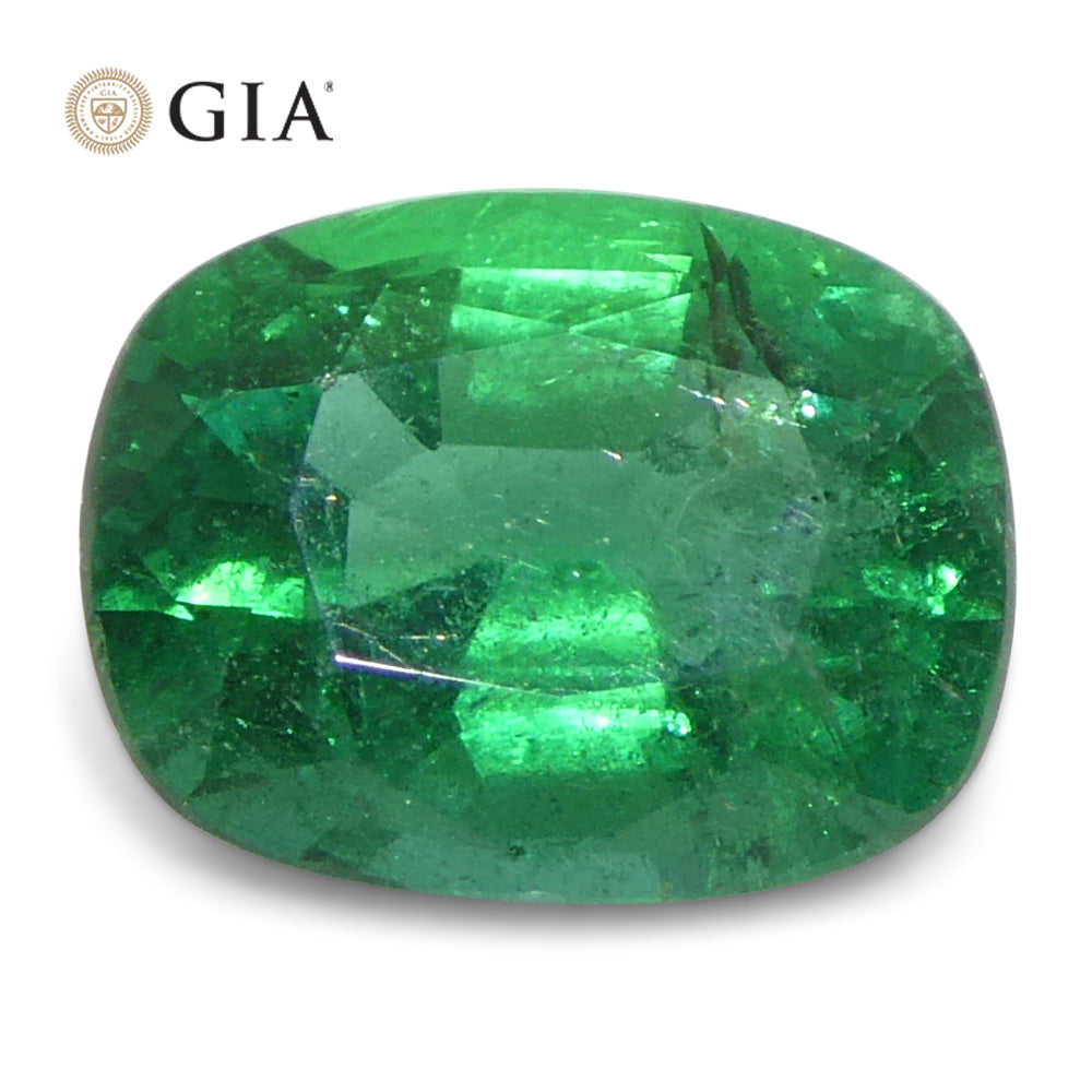 1.63ct Zambian Green Emerald, Cushion Cut GIA Certified Natural Beryl Gemstone by SkyJems Canada