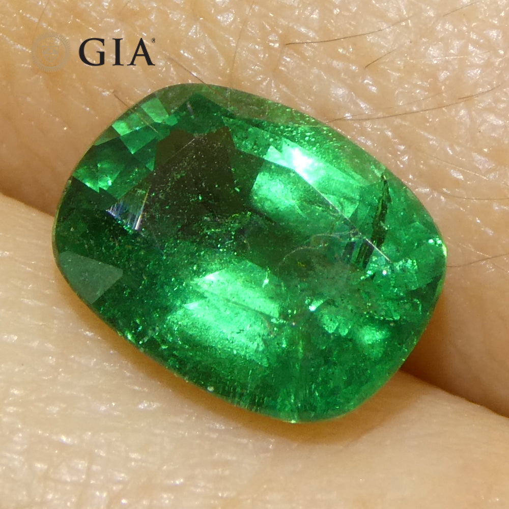 1.63ct Cushion Green Emerald GIA Certified Zambia (F2) - Skyjems Wholesale Gemstones