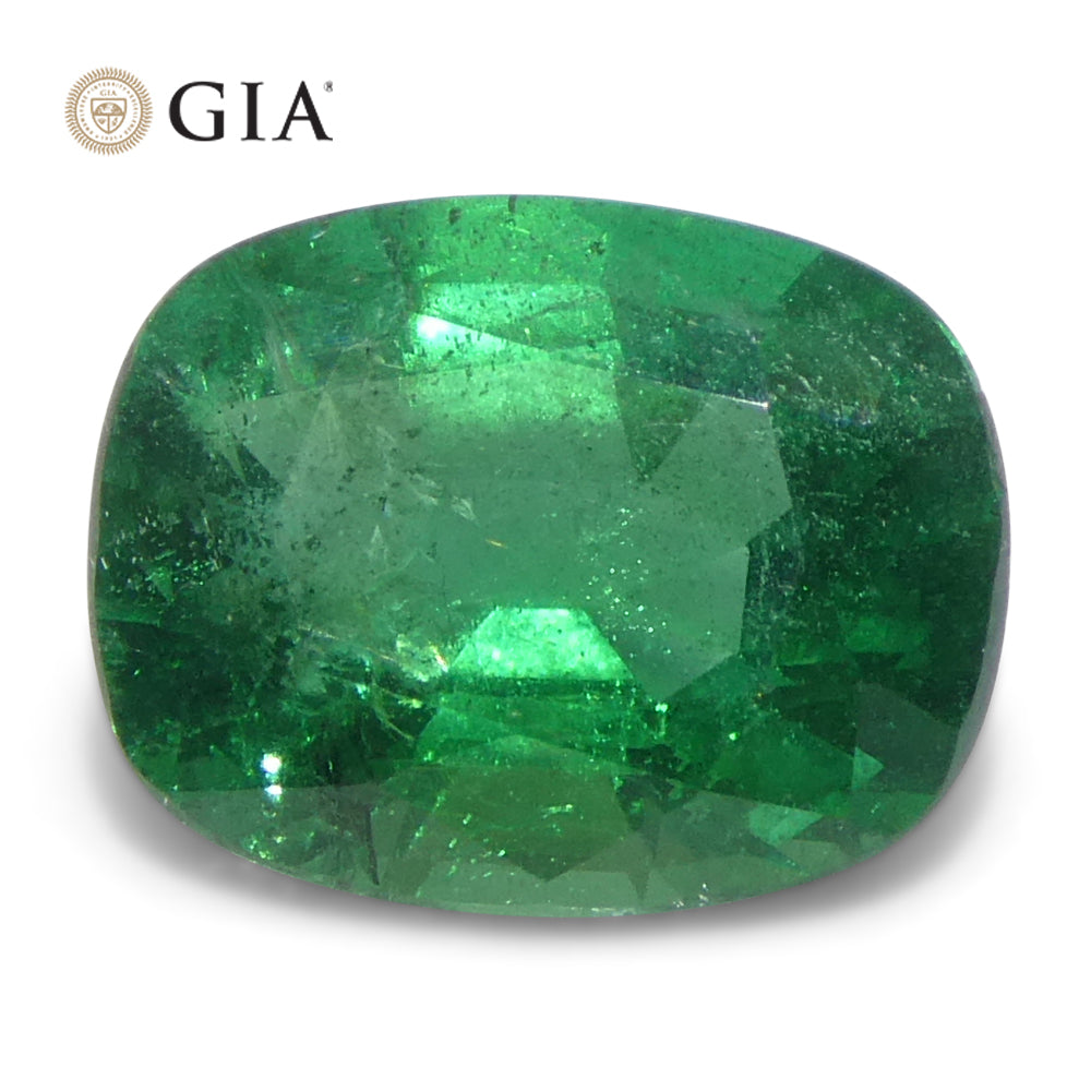 1.63ct Cushion Green Emerald GIA Certified Zambia (F2) - Skyjems Wholesale Gemstones