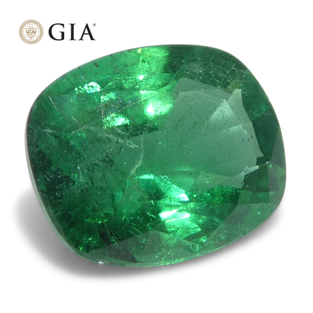 1.63ct Cushion Green Emerald GIA Certified Zambia (F2) - Skyjems Wholesale Gemstones