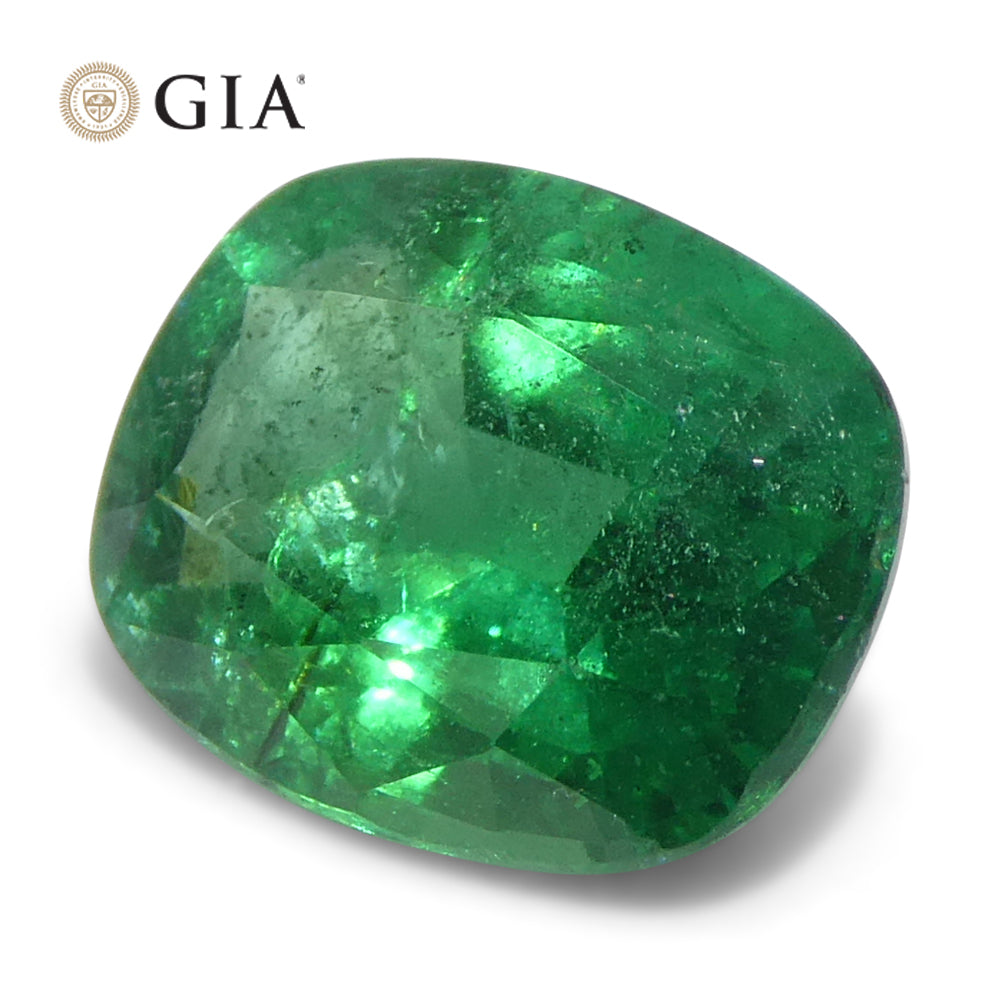 1.63ct Cushion Green Emerald GIA Certified Zambia (F2) - Skyjems Wholesale Gemstones