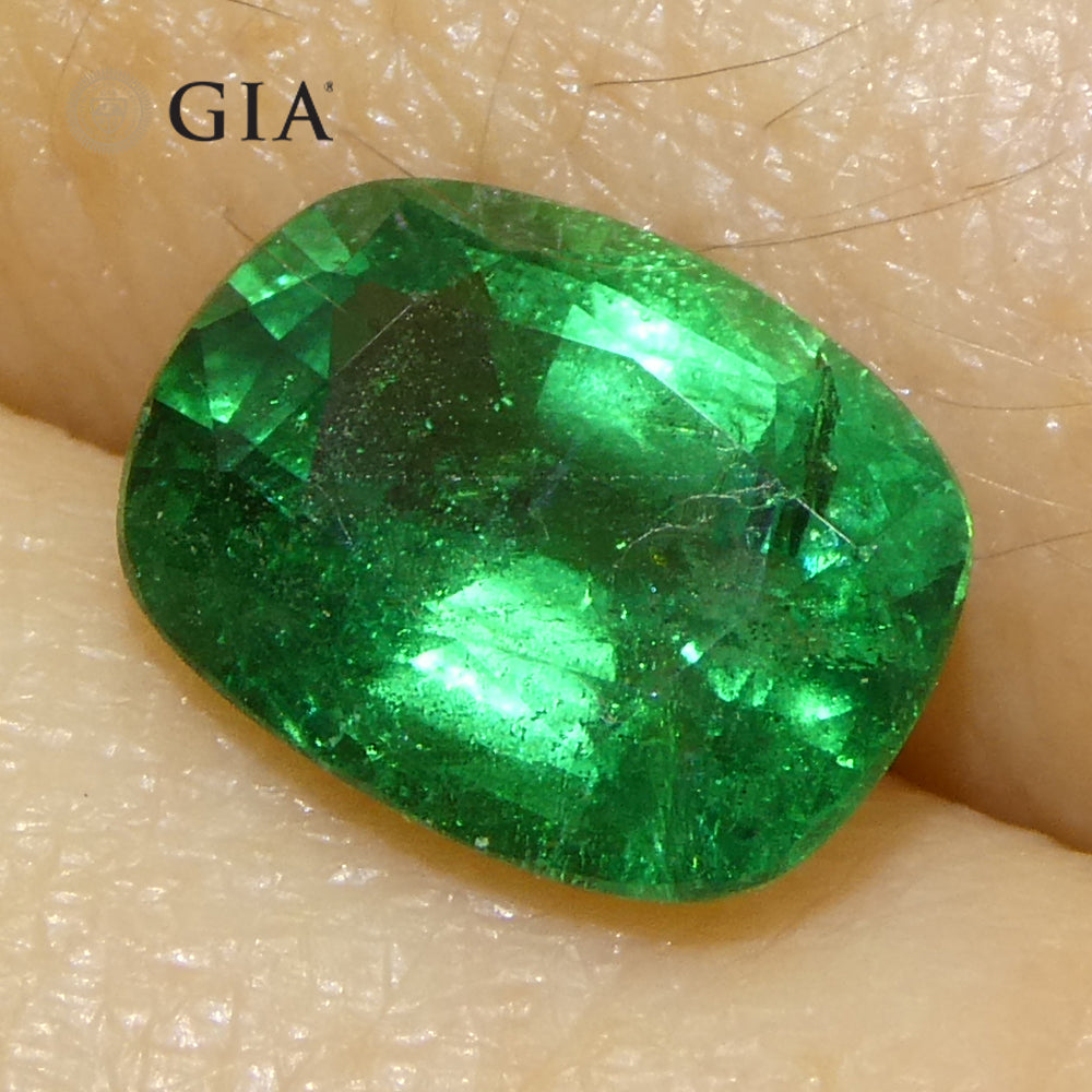 1.63ct Cushion Green Emerald GIA Certified Zambia (F2) - Skyjems Wholesale Gemstones