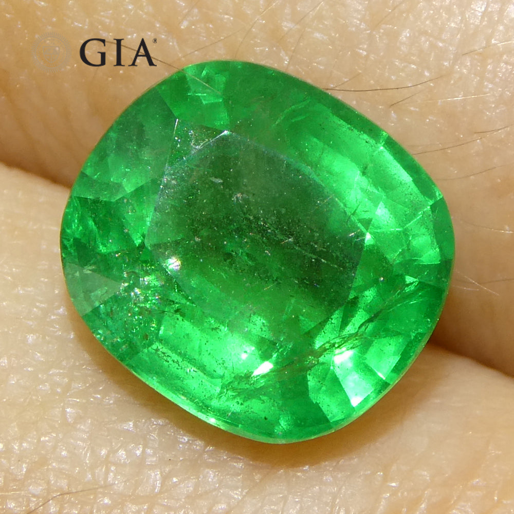 2.93ct Cushion Green Emerald GIA Certified Zambia (F2) - Skyjems Wholesale Gemstones