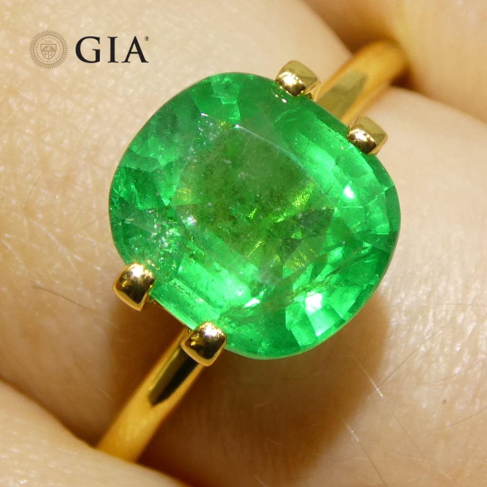 2.93ct Cushion Green Emerald GIA Certified Zambia (F2) - Skyjems Wholesale Gemstones