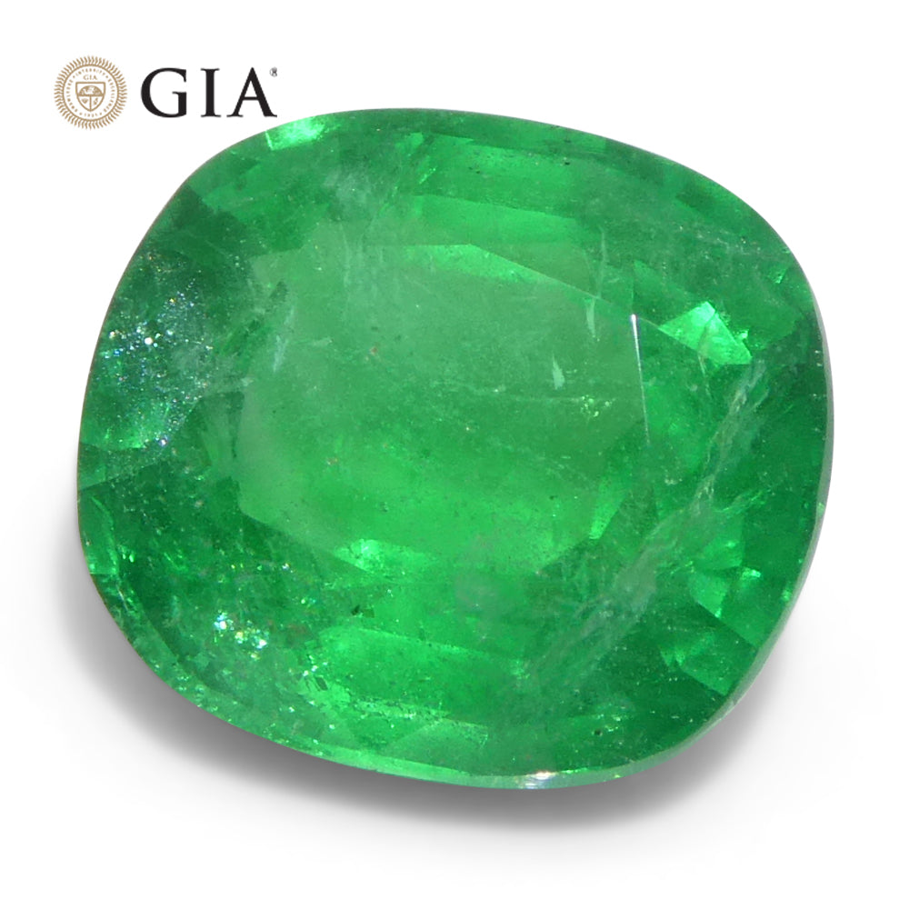 2.93ct Cushion Green Emerald GIA Certified Zambia (F2) - Skyjems Wholesale Gemstones