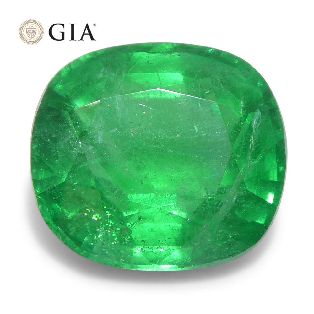 2.93ct Cushion Green Emerald GIA Certified Zambia (F2) - Skyjems Wholesale Gemstones