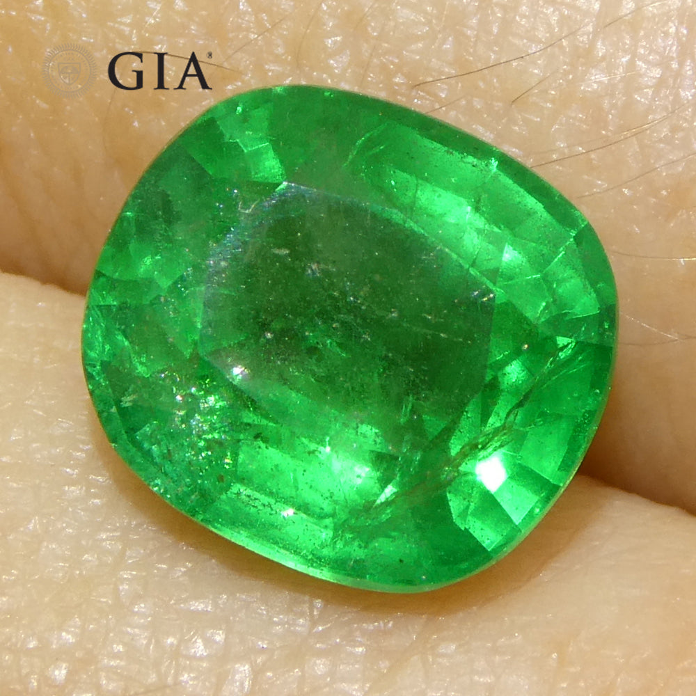 2.93ct Cushion Green Emerald GIA Certified Zambia (F2) - Skyjems Wholesale Gemstones