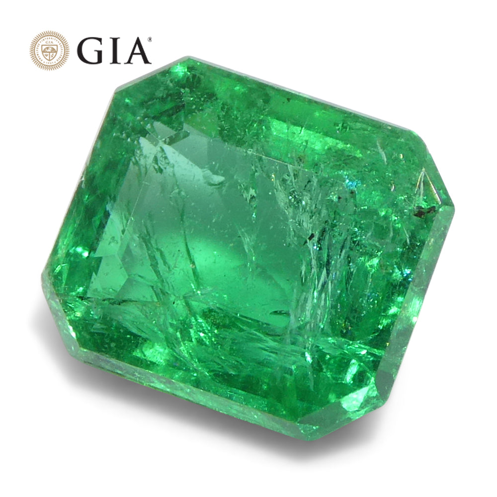 1.97ct Octagonal/Emerald Cut Green Emerald GIA Certified Zambia (F2) - Skyjems Wholesale Gemstones