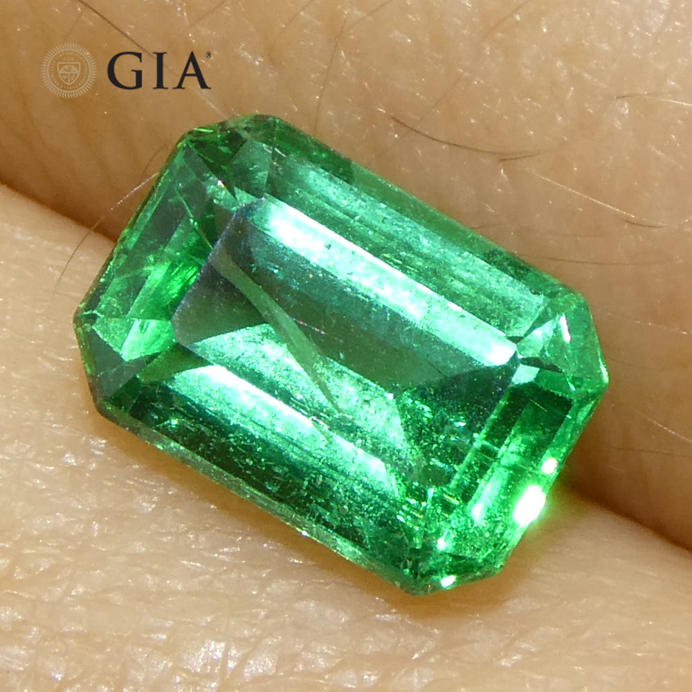 1.23ct Octagonal/Emerald Cut Green Emerald GIA Certified Zambia (F1) - Skyjems Wholesale Gemstones