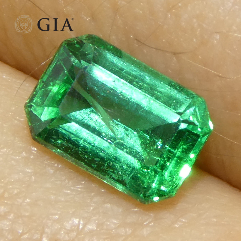 1.23ct Octagonal/Emerald Cut Green Emerald GIA Certified Zambia (F1) - Skyjems Wholesale Gemstones