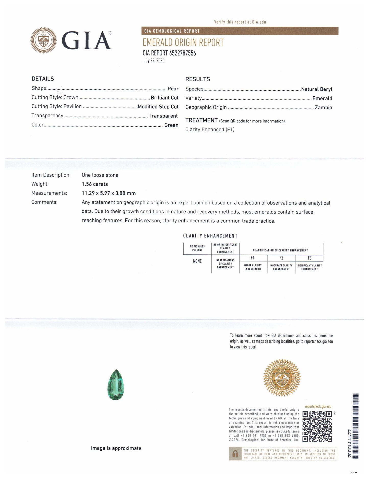 1.56ct Pear Green Emerald GIA Certified Zambia (F1) - Skyjems Wholesale Gemstones