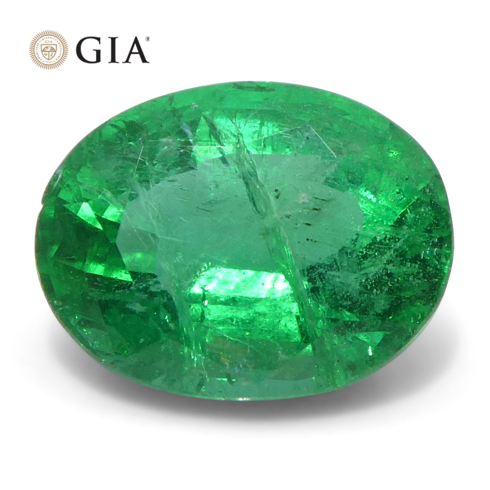 SkyJems 2ct Oval Green Zambian Emerald, GIA certified natural beryl gemstone with vibrant medium-strong color
