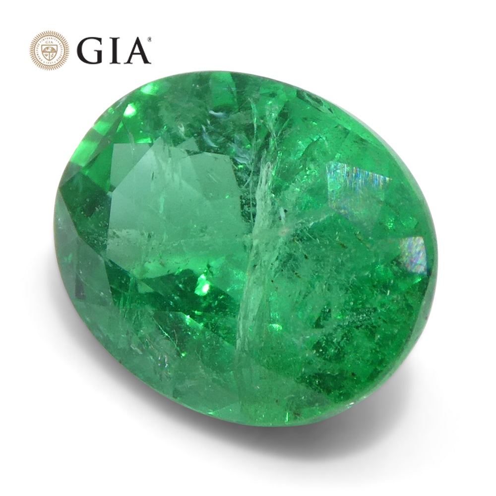 SkyJems 2ct Oval Green Emerald from Zambia, GIA certified natural beryl gemstone with vibrant color and clarity