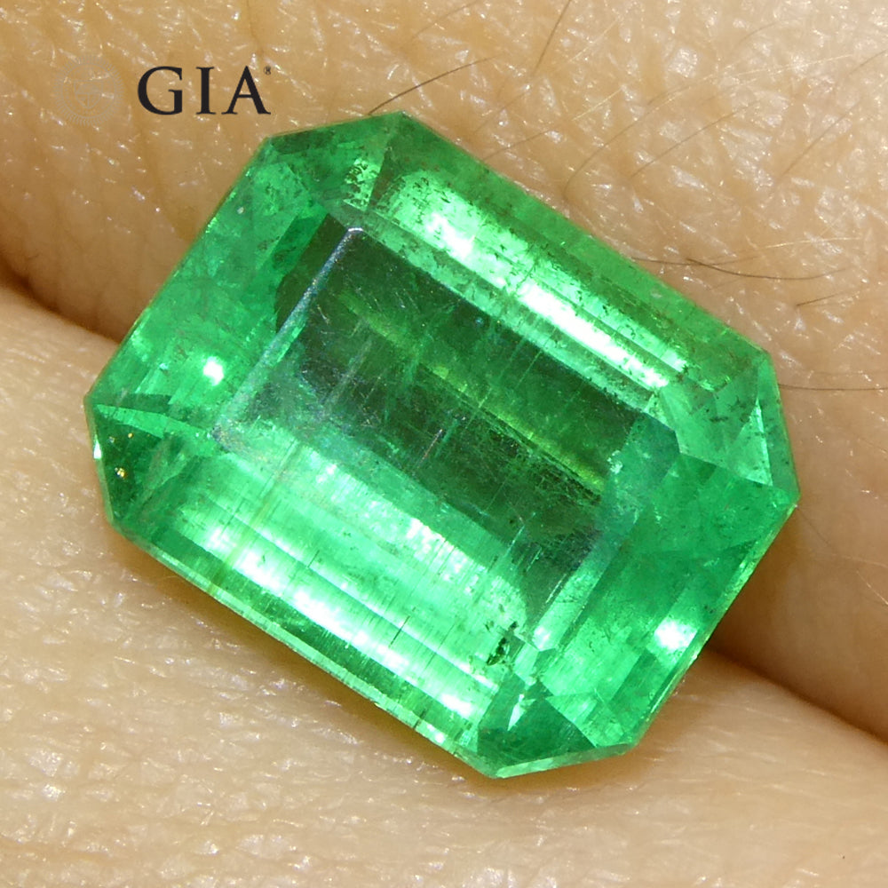 3ct Octagonal/Emerald Cut Green Emerald GIA Certified Zambia Untreated/No Oil - Skyjems Wholesale Gemstones