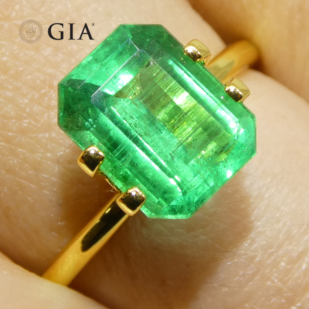 3ct Octagonal/Emerald Cut Green Emerald GIA Certified Zambia Untreated/No Oil - Skyjems Wholesale Gemstones