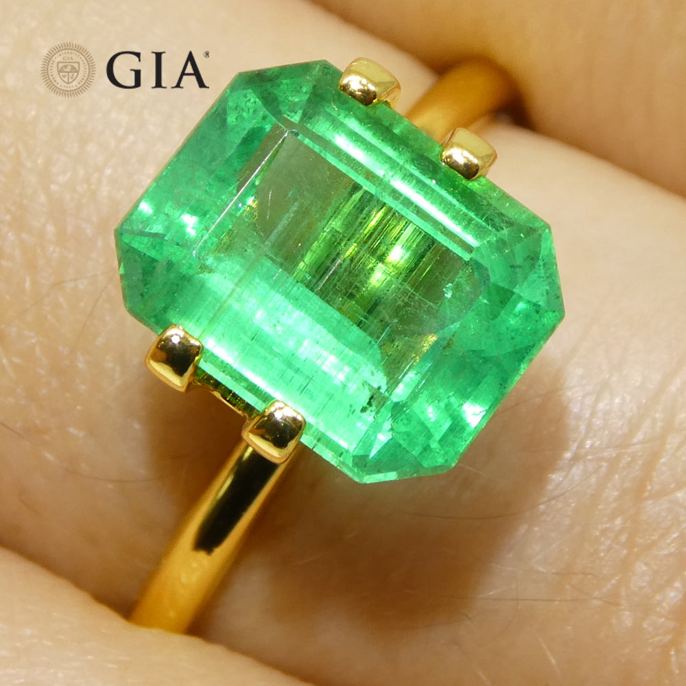 3ct Octagonal/Emerald Cut Green Emerald GIA Certified Zambia Untreated/No Oil - Skyjems Wholesale Gemstones