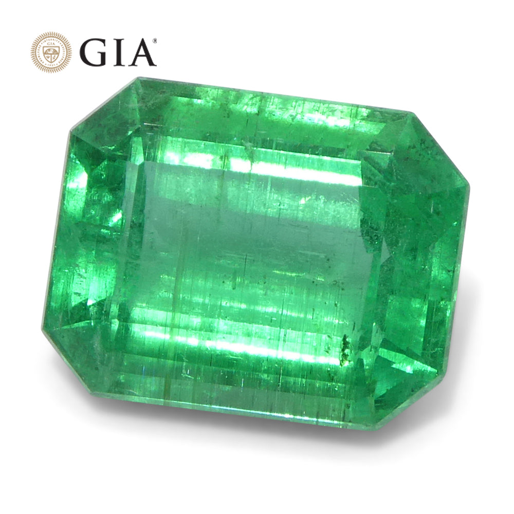 3ct Octagonal/Emerald Cut Green Emerald GIA Certified Zambia Untreated/No Oil - Skyjems Wholesale Gemstones