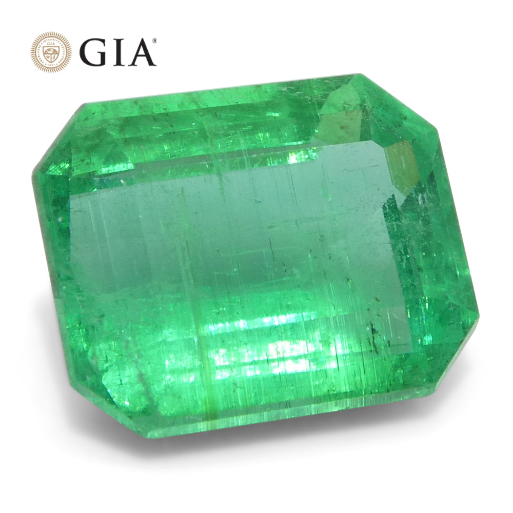 3ct Octagonal/Emerald Cut Green Emerald GIA Certified Zambia Untreated/No Oil - Skyjems Wholesale Gemstones