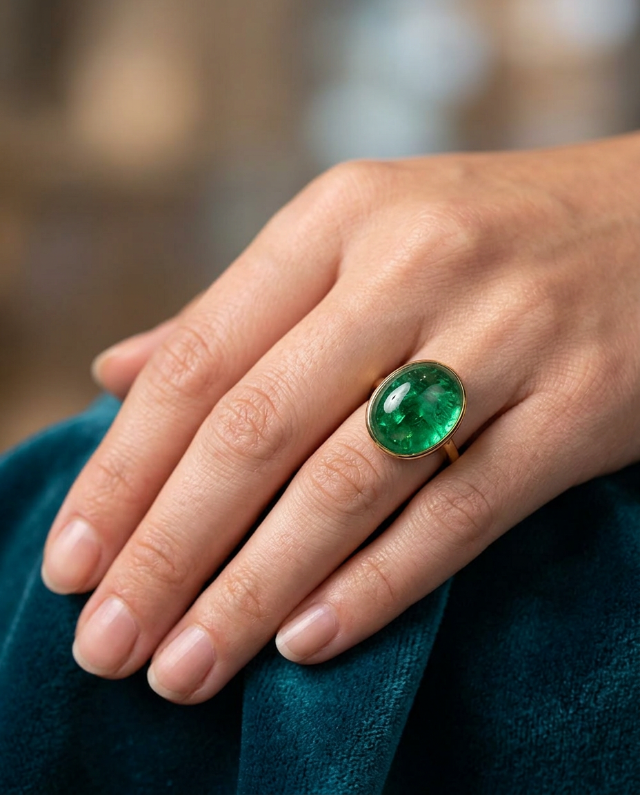 3.29ct Green Russian Emerald Oval Double Cabochon, GIA Certified Natural Beryl from SkyJems Gemstones