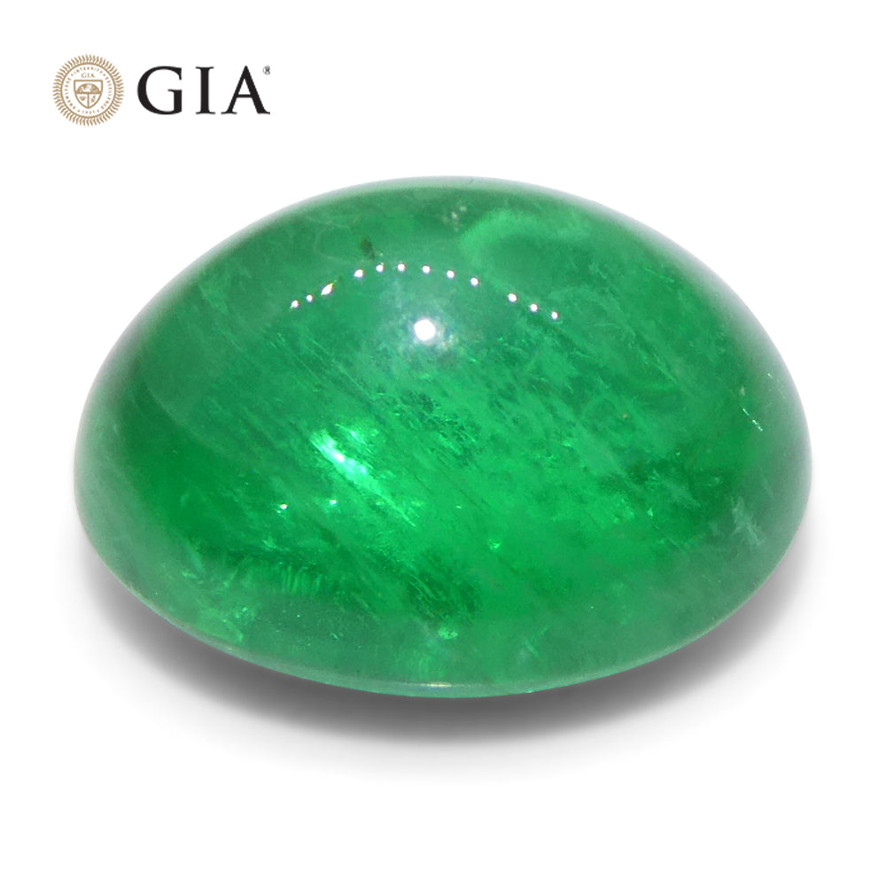 標本 French Guiana Esmeraldas coerulea 13mm 3.29ct Oval Double Cabochon Green Emerald GIA Certified Russia (F1)
