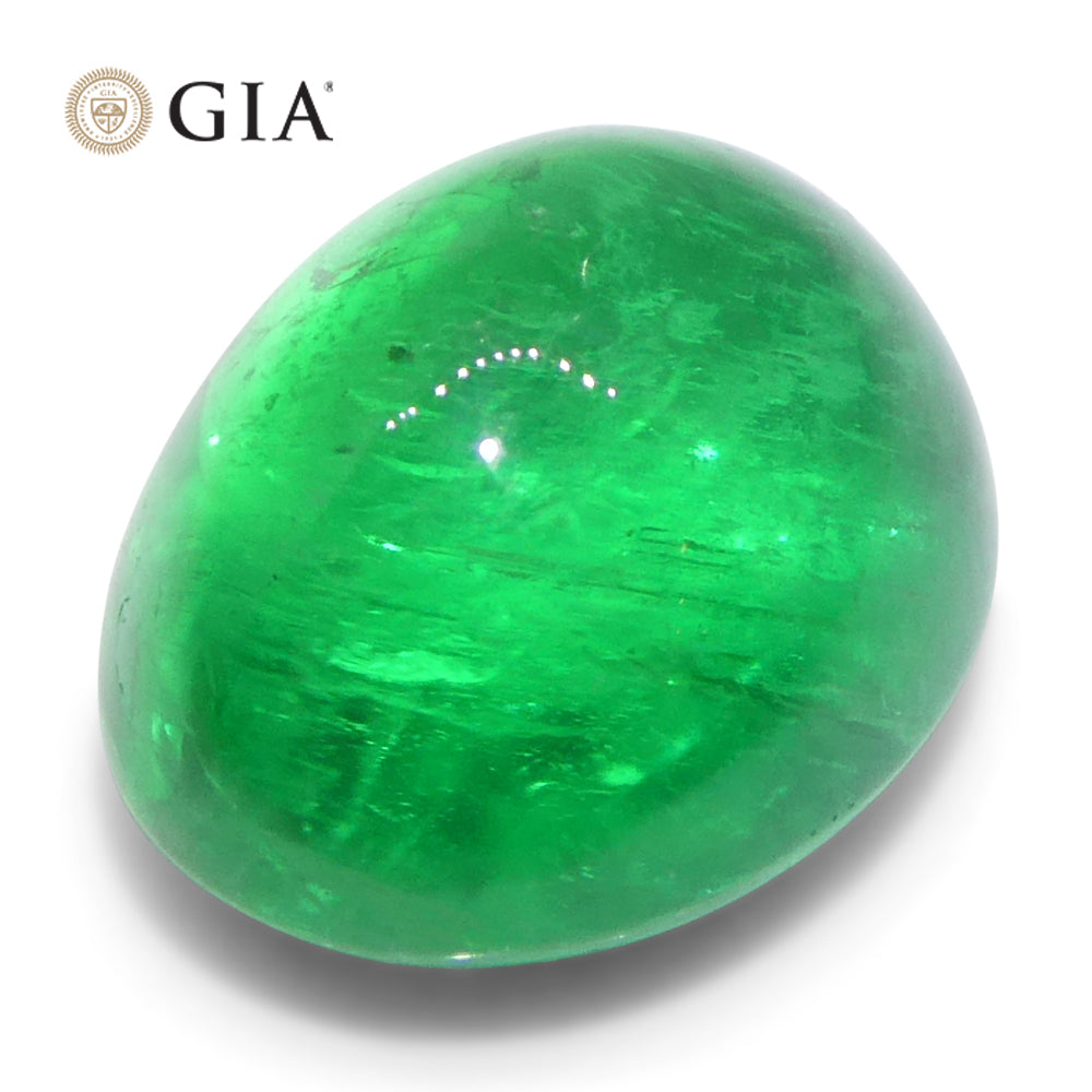 3.29ct Oval Double Cabochon Green Emerald GIA Certified Russia (F1) - Skyjems Wholesale Gemstones
