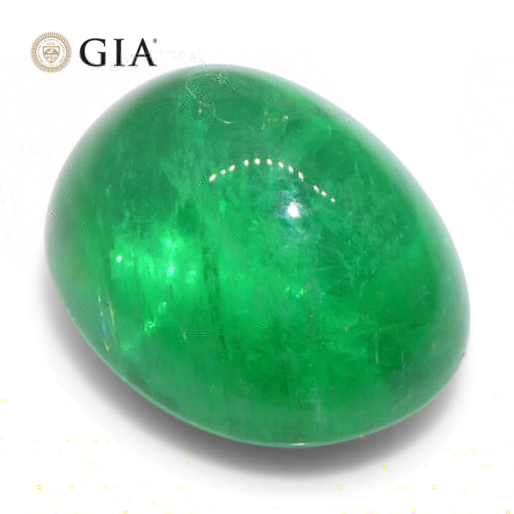 3.29ct Oval Double Cabochon Green Emerald GIA Certified Russia (F1) - Skyjems Wholesale Gemstones