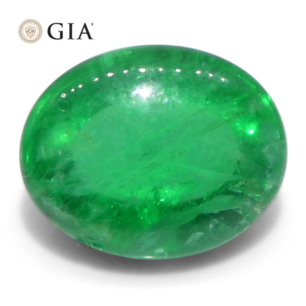 3.29ct Oval Double Cabochon Green Emerald GIA Certified Russia (F1) - Skyjems Wholesale Gemstones