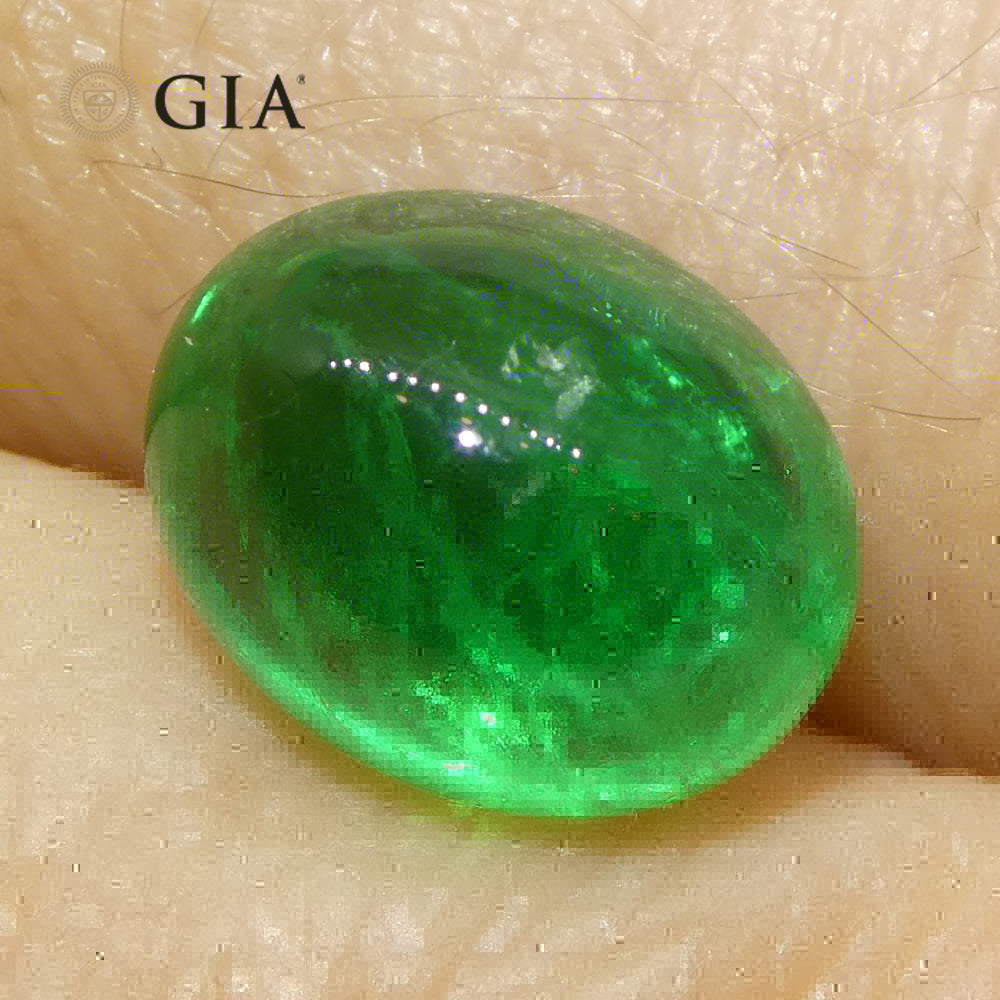 3.29ct Oval Double Cabochon Green Emerald GIA Certified Russia (F1) - Skyjems Wholesale Gemstones