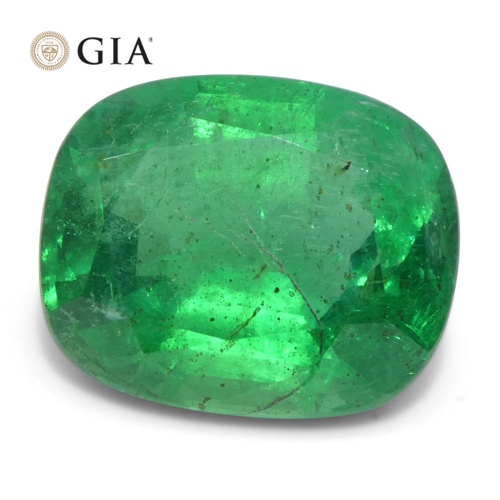 Zambian 5.03 ct Green Cushion Emerald, GIA Certified Natural Beryl Gemstone by SkyJems Canada