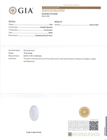 19.34ct Oval White Opal GIA Certified Ethiopia