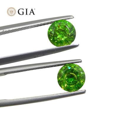 2.94ct Round Yellowish Green Two (2) Demantoids GIA Certified Pair - Skyjems Wholesale Gemstones