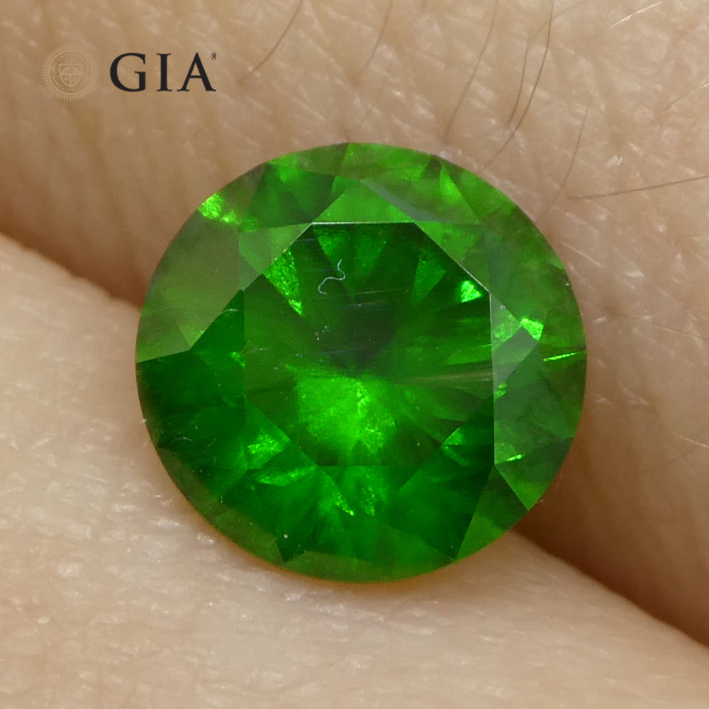 1.44ct Round Vivid Green Demantoid Garnet GIA Certified Russia Unheated - Skyjems Wholesale Gemstones