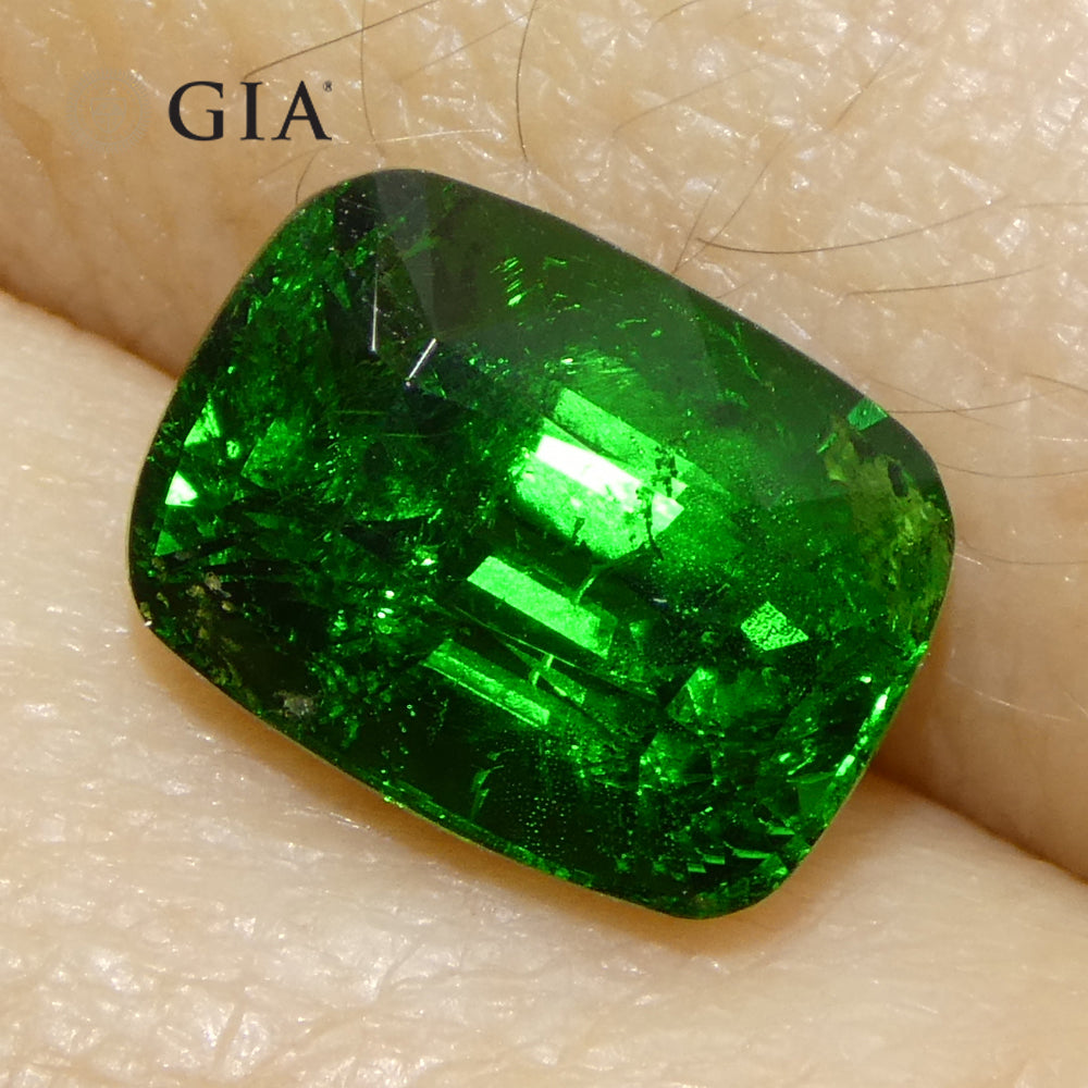 2.92ct Cushion Green Tsavorite Garnet GIA Certified, Unheated