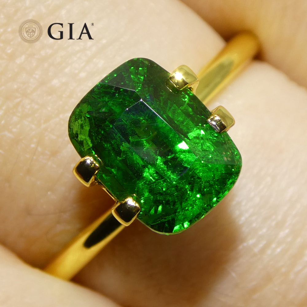 2.92ct Cushion Green Tsavorite Garnet GIA Certified, Unheated