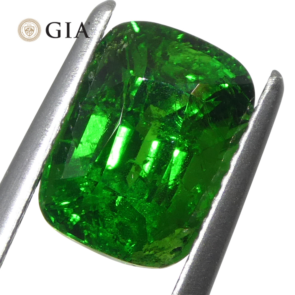 2.92ct Cushion Green Tsavorite Garnet GIA Certified, Unheated