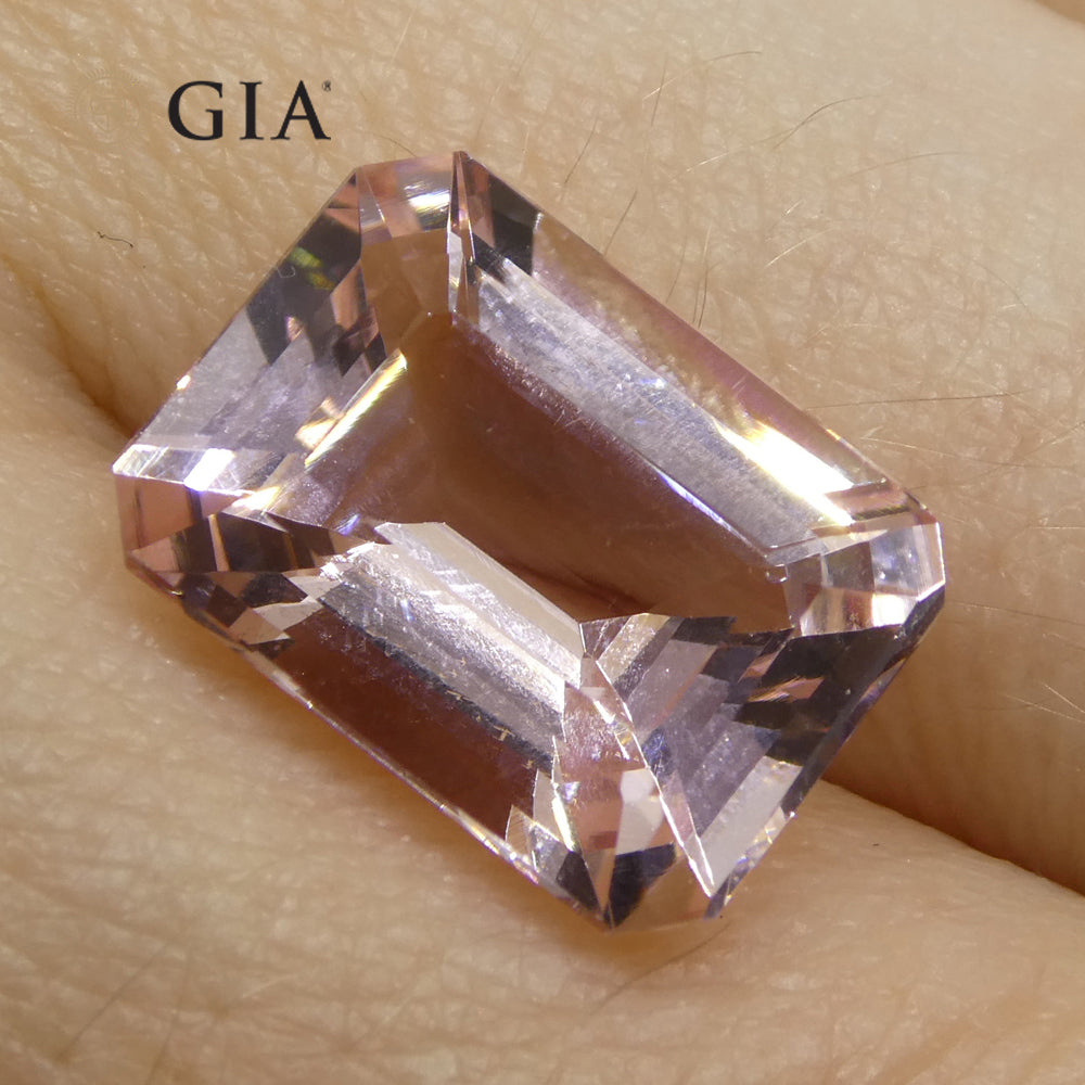 5.8ct Octagonal/Emerald Cut Orangy Pink Morganite GIA Certified Brazil Unheated - Skyjems Wholesale Gemstones