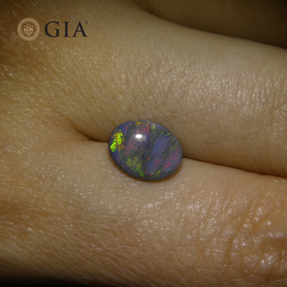 1.42ct Black Opal Cabochon with Play of Color from Australia, GIA Certified Natural Gemstone by SkyJems