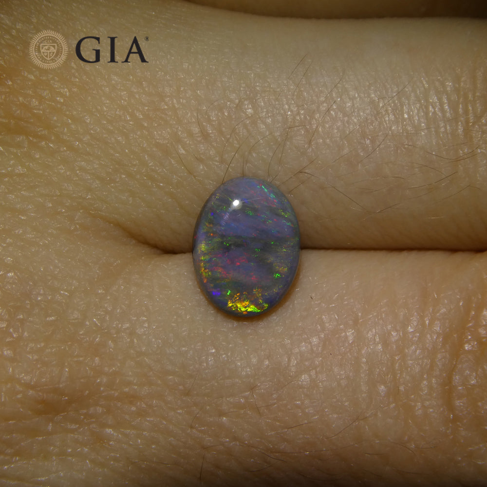 1.42ct Black Opal Cabochon with Play of Color from Australia, GIA Certified Premium Gemstone by SkyJems