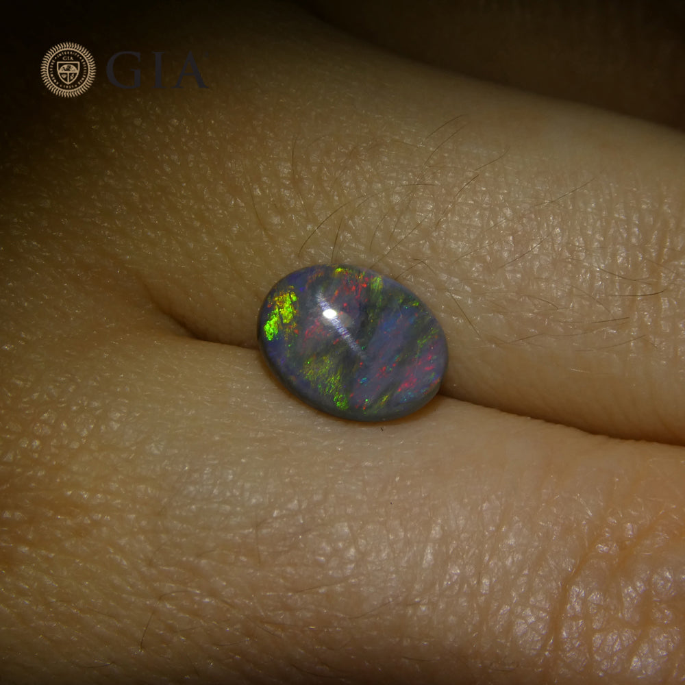 1.42ct Australian Black Opal Cabochon with Play of Color, GIA Certified Natural Gemstone by SkyJems